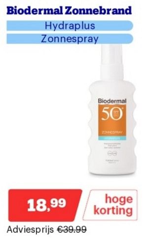 Promotions Biodermal zonnebrand hydraplus - Biodermal - Valide de 15/04/2024 à 21/04/2024 chez Bol.com