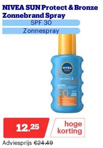 Promoties Nivea sun protect + bronze zonnebrand spray - Nivea - Geldig van 15/04/2024 tot 21/04/2024 bij Bol.com