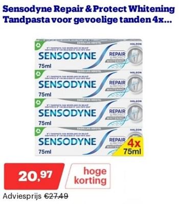 Promotions Sensodyne repair + protect whitening tandpasta voor gevoelige tanden 4x - Sensodyne - Valide de 15/04/2024 à 21/04/2024 chez Bol.com