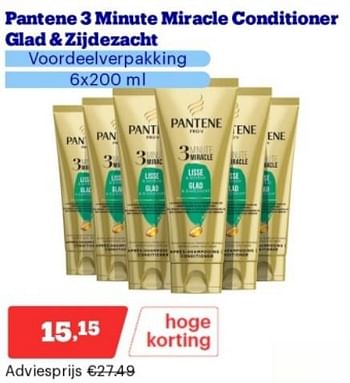 Promotions Pantene 3 minute miracle conditioner glad + zijdezacht - Pantene - Valide de 15/04/2024 à 21/04/2024 chez Bol.com