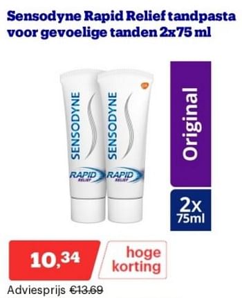 Promotions Sensodyne rapid relief tandpasta voor gevoelige tanden - Sensodyne - Valide de 15/04/2024 à 21/04/2024 chez Bol.com