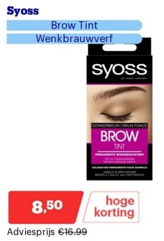 Promotions Syoss brow tint wenkbrauwverf - Syoss - Valide de 15/04/2024 à 21/04/2024 chez Bol.com