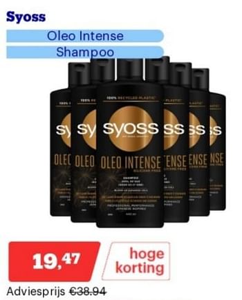 Promotions Syoss oleo intense shampoo - Syoss - Valide de 15/04/2024 à 21/04/2024 chez Bol.com