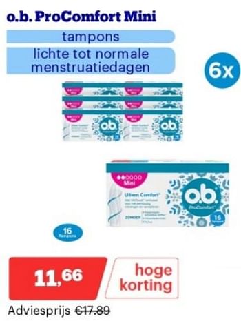 Promoties O b procomfort mini tampons - OB - Geldig van 15/04/2024 tot 21/04/2024 bij Bol.com