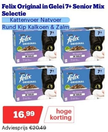 Promoties Felix original in gelei 7+ senior mix selectie kattenvoer natvoer - Purina - Geldig van 15/04/2024 tot 21/04/2024 bij Bol.com