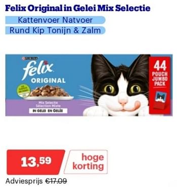 Promotions Felix original in gelei mix selectie kattenvoer natvoer - Purina - Valide de 15/04/2024 à 21/04/2024 chez Bol.com