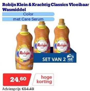 Promotions Robijn klein + krachtig classics vloeibaar wasmiddel - Robijn - Valide de 15/04/2024 à 21/04/2024 chez Bol.com
