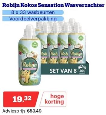 Promotions Robijn kokos sensation wasverzachter - Robijn - Valide de 15/04/2024 à 21/04/2024 chez Bol.com