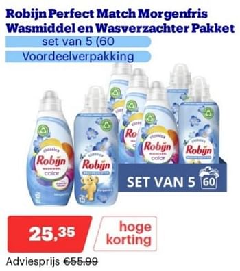 Promotions Robijn perfect match morgenfris wasmiddel en wasverzachter pakket - Robijn - Valide de 15/04/2024 à 21/04/2024 chez Bol.com