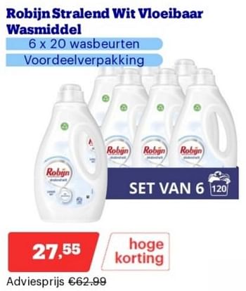 Promotions Robijn stralend wit vloeibaar wasmiddel - Robijn - Valide de 15/04/2024 à 21/04/2024 chez Bol.com