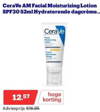 Promoties Cerave am facial moisturizing lotion spf30 hydraterende dagcréme - CeraVe - Geldig van 15/04/2024 tot 21/04/2024 bij Bol.com