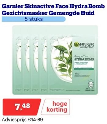 Promoties Garnier skinactive face hydra bomb gezichtsmasker gemengde huid - Garnier - Geldig van 15/04/2024 tot 21/04/2024 bij Bol.com