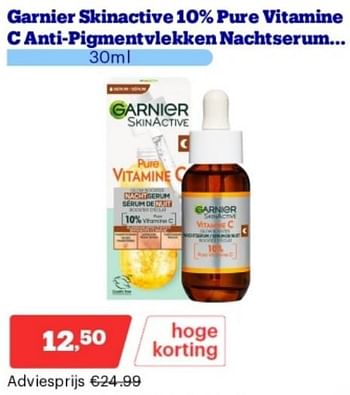 Promoties Garnier skinactive pure vitamine c anti pigmentvlekken nachtserum - Garnier - Geldig van 15/04/2024 tot 21/04/2024 bij Bol.com
