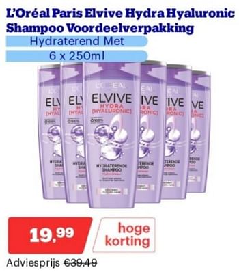 Promoties L`oréal paris elvive hydra hyaluronic shampoo voordeelverpakking - L'Oreal Paris - Geldig van 15/04/2024 tot 21/04/2024 bij Bol.com