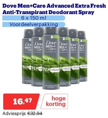 Promoties Dove men+care advanced extrafresh anti transpirant deodorant spray - Dove - Geldig van 15/04/2024 tot 21/04/2024 bij Bol.com