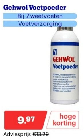 Promotions Gehwol voetpoeder bij zweetvoeten - Gehwol - Valide de 15/04/2024 à 21/04/2024 chez Bol.com