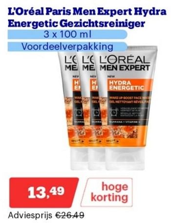 Promoties L`oréal paris men expert hydra energetic gezichtsreiniger - L'Oreal Paris - Geldig van 15/04/2024 tot 21/04/2024 bij Bol.com