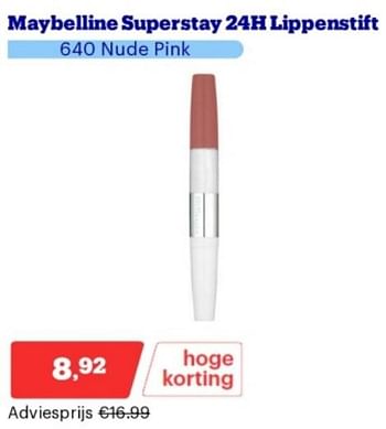 Promotions Maybelline superstay 24h lippenstift - Maybelline - Valide de 15/04/2024 à 21/04/2024 chez Bol.com