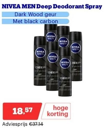 Promoties Nivea men deep deodorant spray - Nivea - Geldig van 15/04/2024 tot 21/04/2024 bij Bol.com