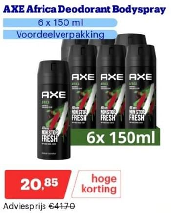 Promoties Axe africa deodorant bodyspray - Axe - Geldig van 15/04/2024 tot 21/04/2024 bij Bol.com