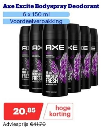 Promotions Axe excite bodyspray deodorant - Axe - Valide de 15/04/2024 à 21/04/2024 chez Bol.com