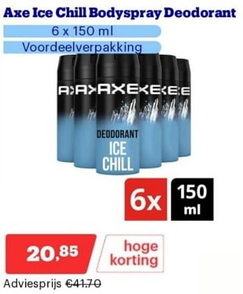 Promoties Axe ice chill bodyspray deodorant - Axe - Geldig van 15/04/2024 tot 21/04/2024 bij Bol.com