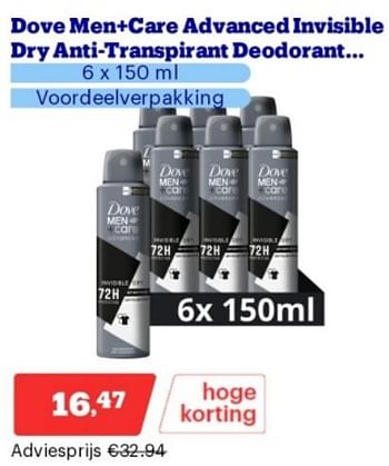 Promoties Dove men+care advanced invisible dry anti transpirant deodorant - Dove - Geldig van 15/04/2024 tot 21/04/2024 bij Bol.com