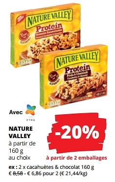 Promotions Cacahuètes + chocolat - Nature Valley  - Valide de 11/04/2024 à 24/04/2024 chez Spar (Colruytgroup)