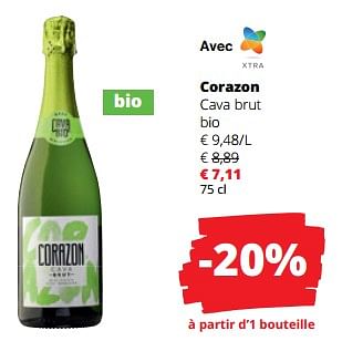Promoties Corazon cava brut bio - Schuimwijnen - Geldig van 11/04/2024 tot 24/04/2024 bij Spar (Colruytgroup)