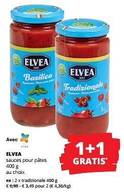 Promotions Elvea sauces pour pâtes tradizionale - Elvea - Valide de 11/04/2024 à 24/04/2024 chez Spar (Colruytgroup)
