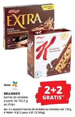 Promoties Special k barres de céréales au chocolat noir - Kellogg's - Geldig van 11/04/2024 tot 24/04/2024 bij Spar (Colruytgroup)