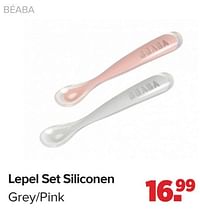 Lepel set siliconen grey pink-Beaba