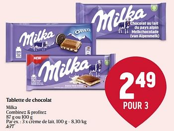 Promoties Crème de lait - Milka - Geldig van 18/04/2024 tot 24/04/2024 bij Delhaize