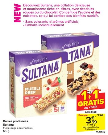 Promotions Barres protéinées sultana - Sultana - Valide de 17/04/2024 à 29/04/2024 chez Carrefour