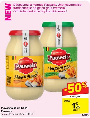 Promoties Mayonnaise en bocal pauwels - Pauwels - Geldig van 17/04/2024 tot 29/04/2024 bij Carrefour
