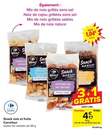 Promotions Mix de noix grillées sans sel - Produit maison - Carrefour  - Valide de 17/04/2024 à 29/04/2024 chez Carrefour
