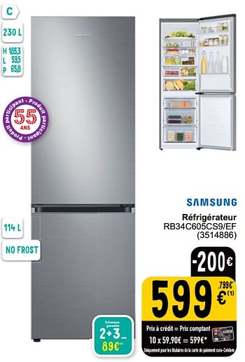 Promotions Samsung réfrigérateur rb34c605cs9-ef - Samsung - Valide de 16/04/2024 à 22/04/2024 chez Cora