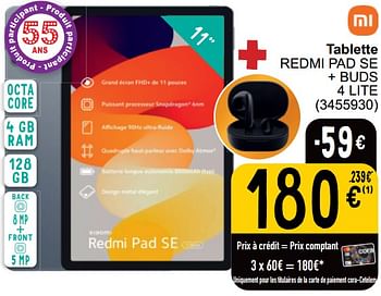 Promoties Xiaomi tablette redmi pad se + buds 4 lite - Xiaomi - Geldig van 16/04/2024 tot 22/04/2024 bij Cora
