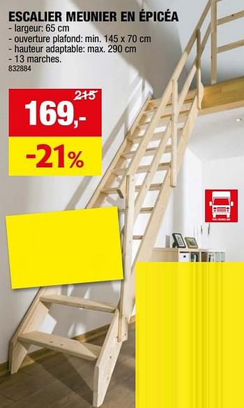 Promotions Escalier meunier en épicéa - Produit maison - Hubo  - Valide de 17/04/2024 à 28/04/2024 chez Hubo