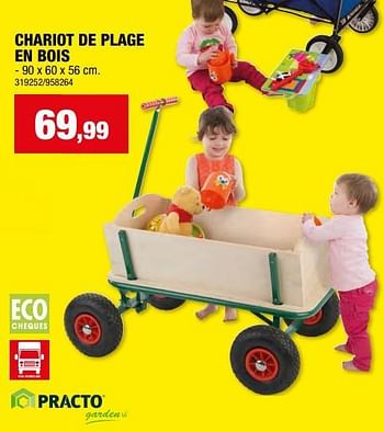 Promoties Chariot de plage en bois - Practo Garden - Geldig van 17/04/2024 tot 28/04/2024 bij Hubo