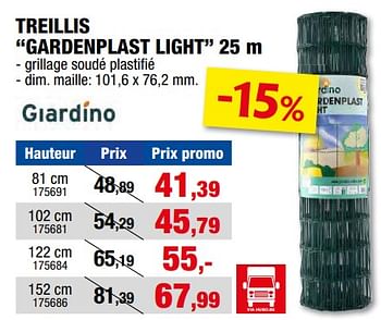 Promoties Treillis gardenplast light - Giardino - Geldig van 17/04/2024 tot 28/04/2024 bij Hubo