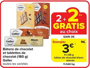Promoties Bâton de chocolat blanc manon - Galler - Geldig van 17/04/2024 tot 23/04/2024 bij Carrefour