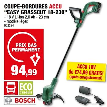 Promoties Bosch coupe-bordures accu easy grasscut 18-230 - Bosch - Geldig van 17/04/2024 tot 28/04/2024 bij Hubo