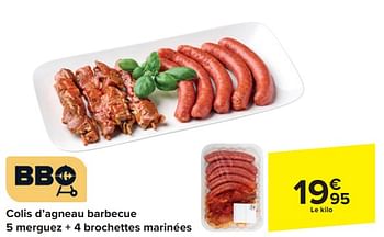 Promotions Colis d’agneau barbecue 5 merguez + 4 brochettes marinées - Produit maison - Carrefour  - Valide de 17/04/2024 à 23/04/2024 chez Carrefour
