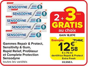 Promotions Dentifrice repair + protect extra fresh - Sensodyne - Valide de 17/04/2024 à 23/04/2024 chez Carrefour