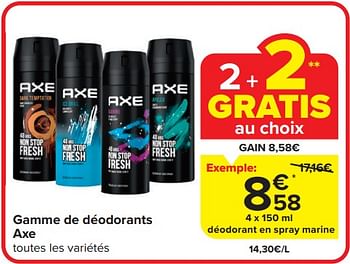 Promoties Déodorant en spray marine - Axe - Geldig van 17/04/2024 tot 23/04/2024 bij Carrefour