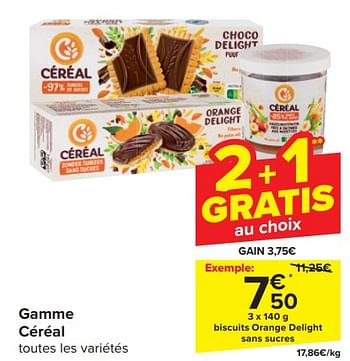 Promoties Biscuits orange delight sans sucres - Céréal - Geldig van 17/04/2024 tot 23/04/2024 bij Carrefour