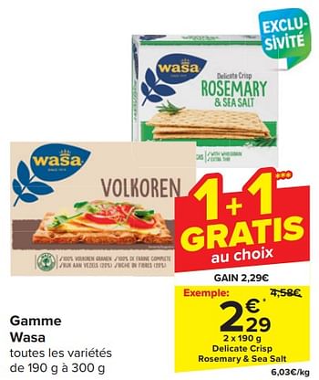 Promotions Delicate crisp rosemary + sea salt - Wasa - Valide de 17/04/2024 à 23/04/2024 chez Carrefour