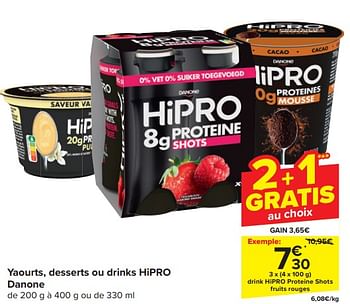 Promoties Drink hipro proteine shots fruits rouges - Danone - Geldig van 17/04/2024 tot 23/04/2024 bij Carrefour