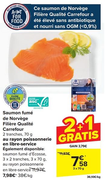 Promoties Saumon fumé de norvège filière qualité carrefour - Huismerk - Carrefour  - Geldig van 17/04/2024 tot 23/04/2024 bij Carrefour